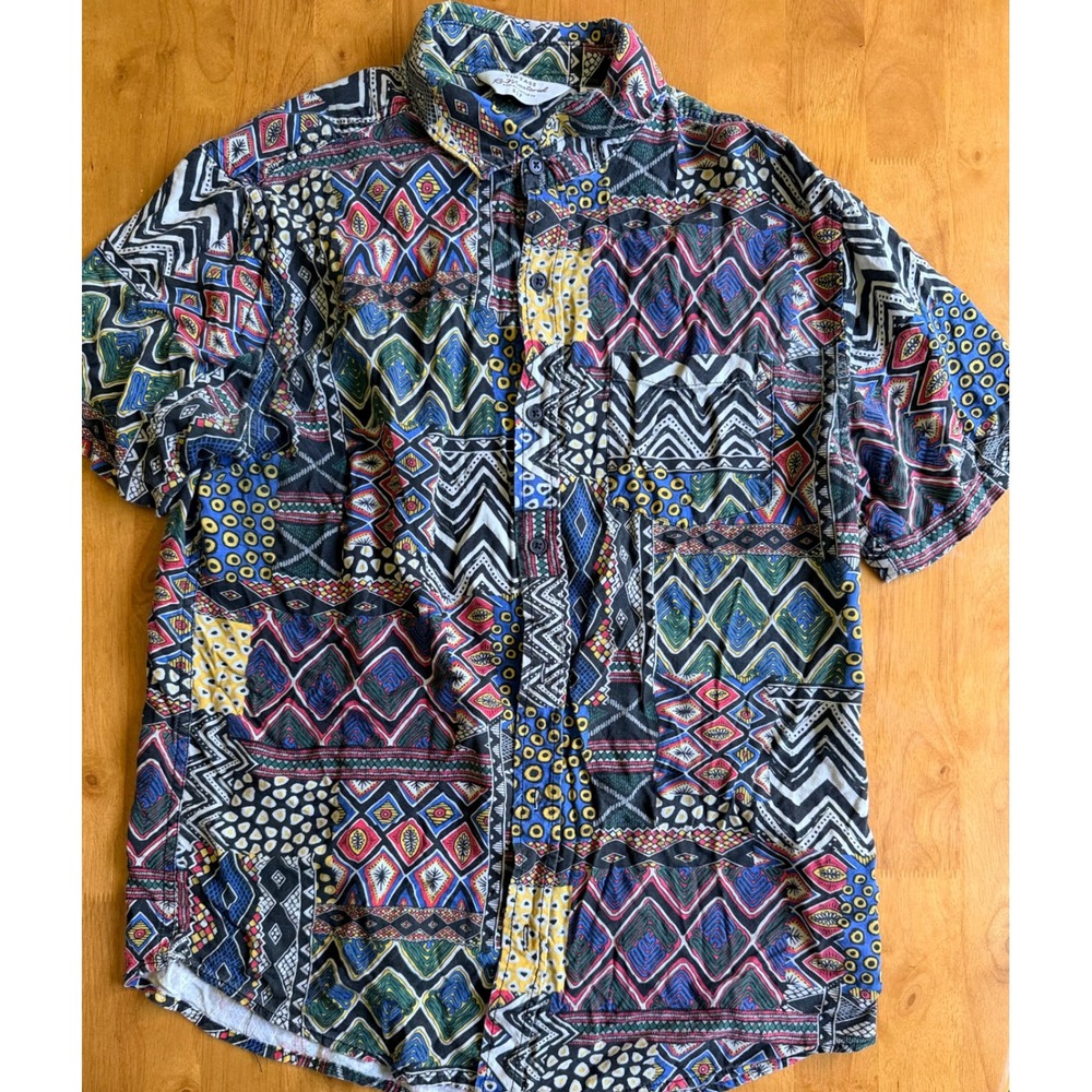 Cotton On Vintage Re-Mastered Mens Small Geometric Tribal Patchwork Shirt Multi - Picture 1 of 6